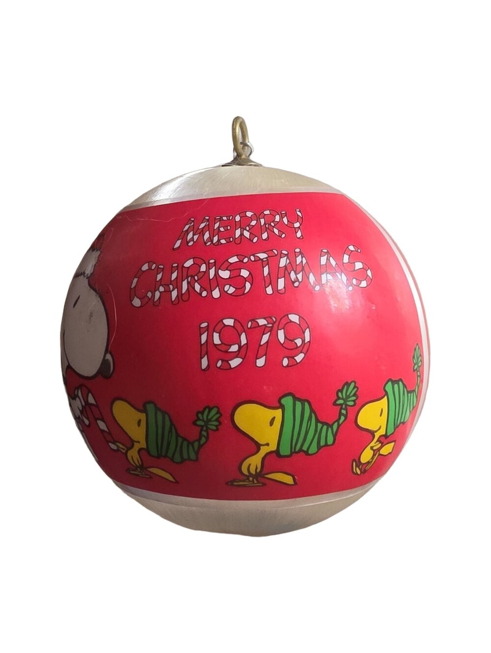 1979 Hallmark "Time to Trim" Peanuts Satin Christmas Ornament Snoopy & Woodstock